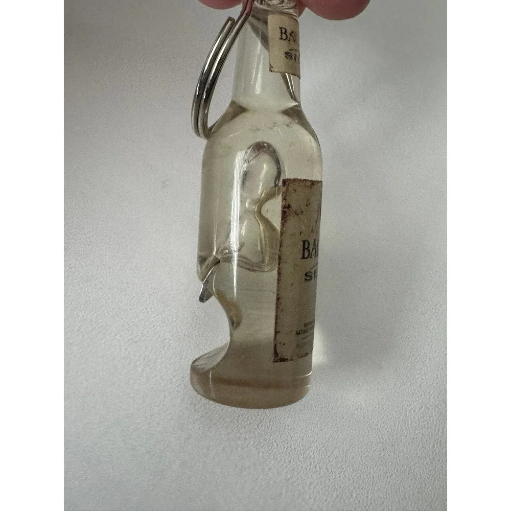 Bacardi Silver Miniature Bottle Keychain Clear Alcohol Promo Bottle Opener‎